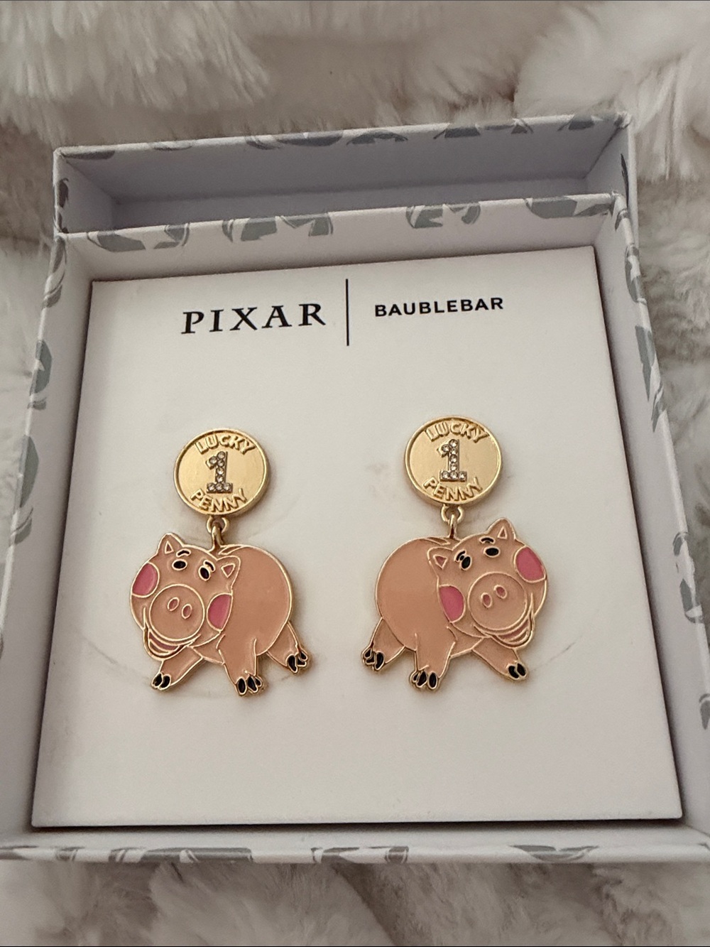 BaubleBar Pixar Hamm Pig Drop Earrings in Pink and Gold